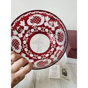 Egermann flair bowl Ruby red cut‎ Bohemian glass deer scene building new